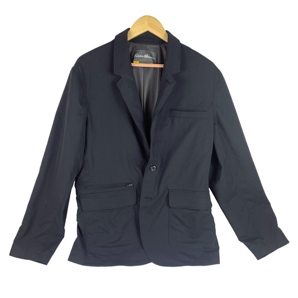 Eddie Bauer Travex Jacket Blazer Mens 44 Black Water Resistant Travel MultiPckt - Picture 1 of 16